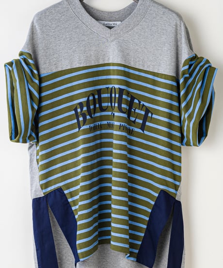 【Lallia Mu】 VネックボーダービックTシャツ 2711536／3月上旬～3月中旬発送予定