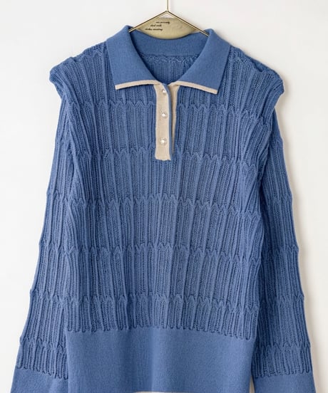 【Lallia Mu】 ロングスリーブメッシュニットポロ 2711452／2月上旬～2月中旬発送予定