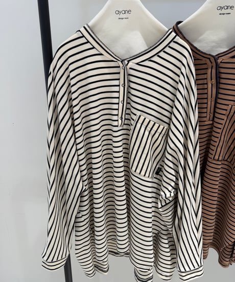 【ayane '26 winter collection】876821 ヘンリーネックボーダーロンT