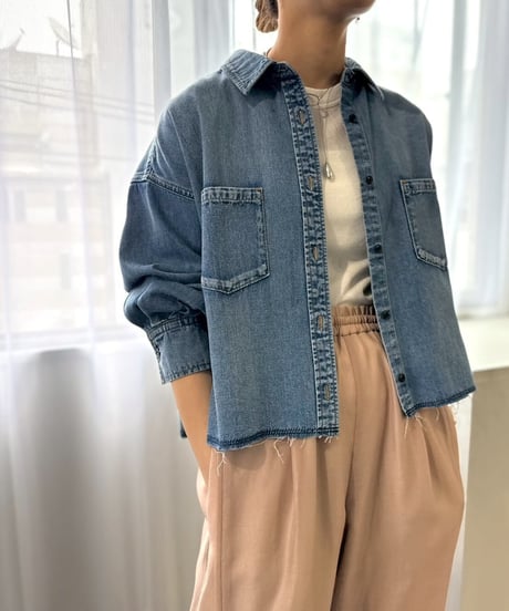 【cafune 】  635909 ライトオンスショートデニムシャツ