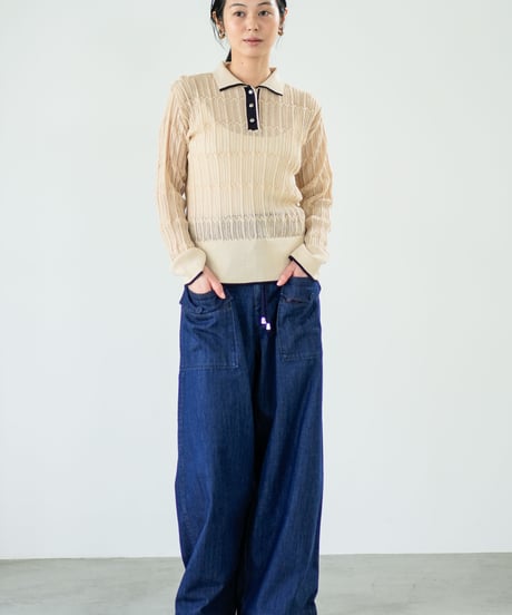 【Lallia Mu】 ロングスリーブメッシュニットポロ 2711452／2月上旬～2月中旬発送予定