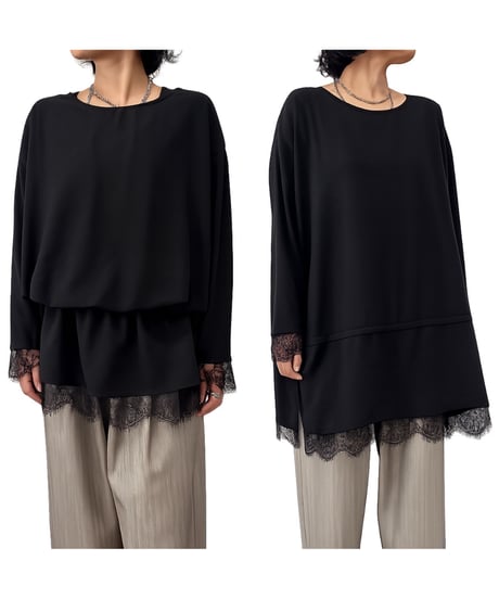 【siro de la bonte 26AW】R653209 hightwist smooth 2way lace docking pullover