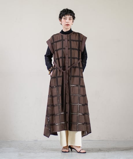 【Lallia Mu】2613374 クロッシェチェックパネルワンピース