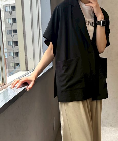 【cafune】625405 mat stretch georgette half sleeve jacket