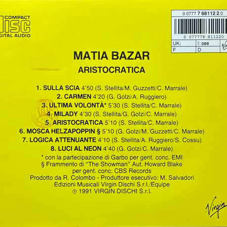マティア・バザール/Matia Bazar/Aristocratica