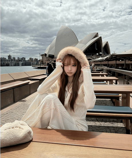 Cable Knit Fur Hood Set Up【White】