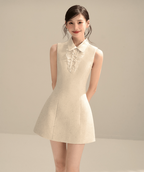 Sleeveless Collared Tweed Dress