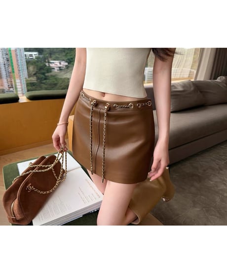 Chain Leather Skirt