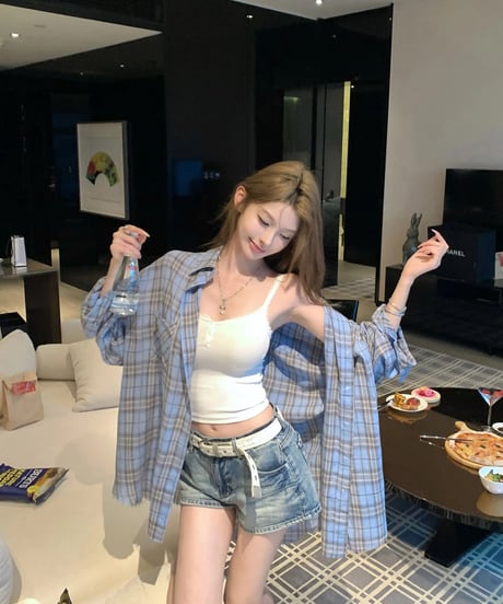 Oversized Plaid Shirt【Blue】