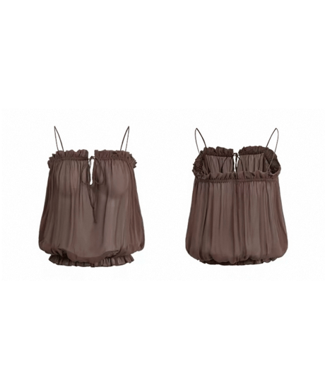Double-Breasted Denim Skirt ＋Brown chiffon blouse
