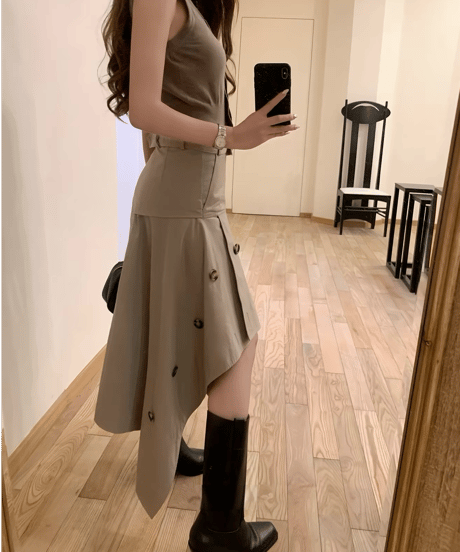 High-Waisted Asymmetrical Midi Skirt