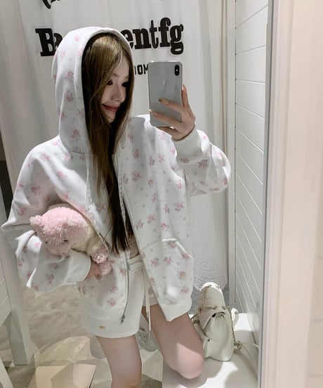 Floral Print Zip-up Hoodie