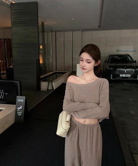 Effortless Ribbed Off Shoulder Set【Mocha beige】
