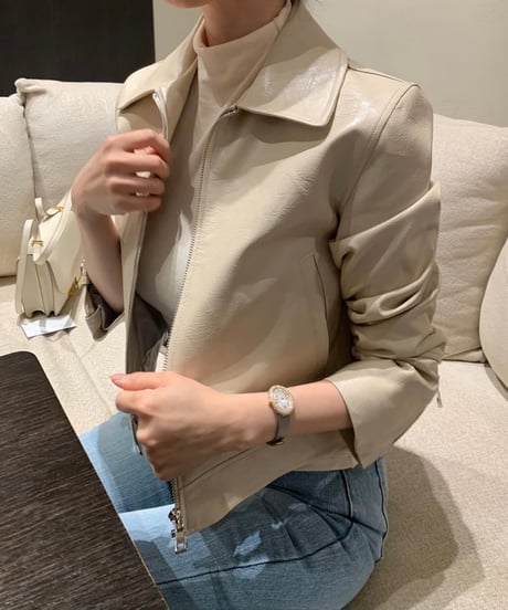 beige Faux Leather Jacket
