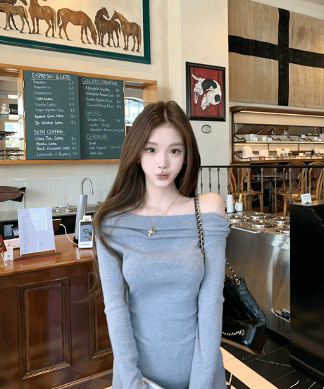 Elegant Off Shoulder Knit Set 【Gray】