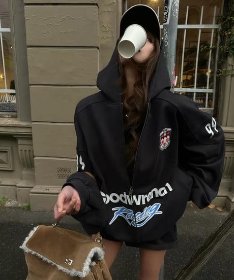 Vintage Racing Graphic Zip-Up Hoodie