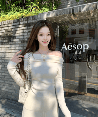 Elegant Off Shoulder Knit Set 【White】