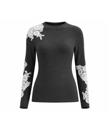 Floral Lace Appliqué Top&Belted Flare Mini Skirt