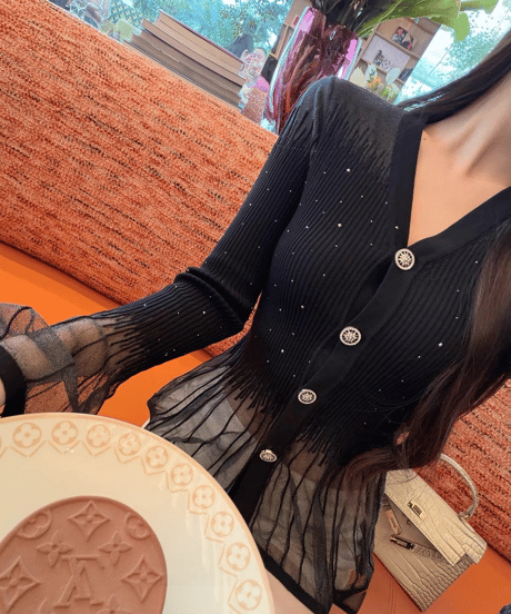 Sheer Ribbed Flare Cardigan