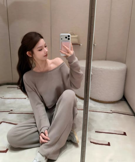 Effortless Ribbed Off Shoulder Set【Mocha beige】