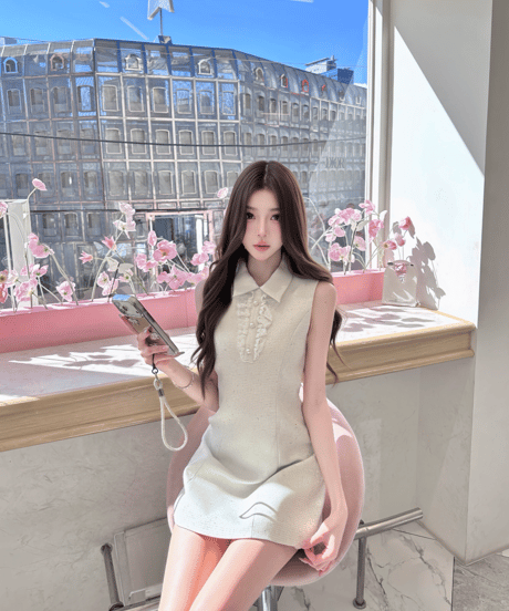 Sleeveless Collared Tweed Dress