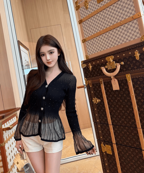 Sheer Ribbed Flare Cardigan