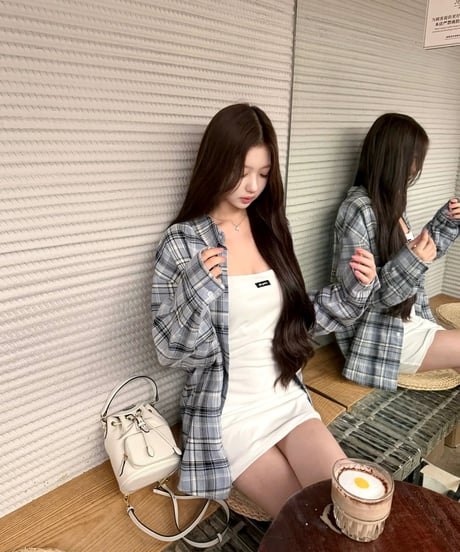 Oversized Plaid Shirt and Square Neck Mini Dress