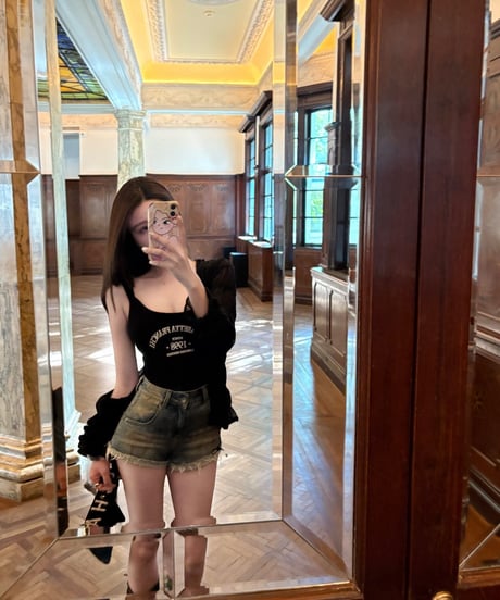 Fitted Bodysuit + Washed Denim Shorts