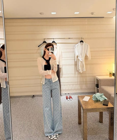 Blue Diamond Pattern Denim Pants