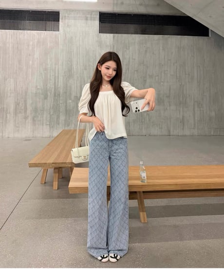 Blue Diamond Pattern Denim Pants