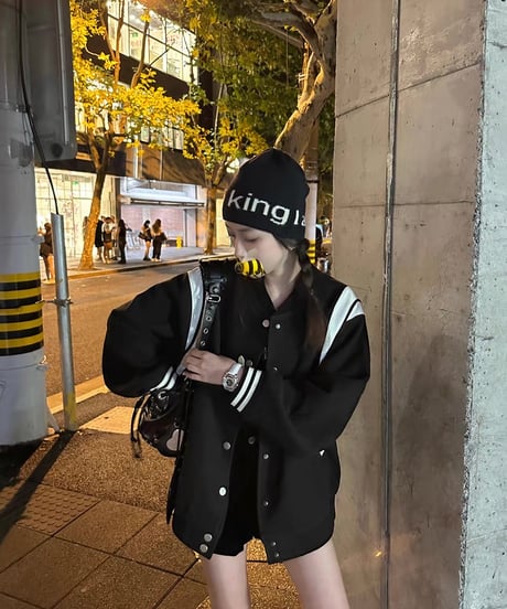 Oversized Varsity Jacket【Black】