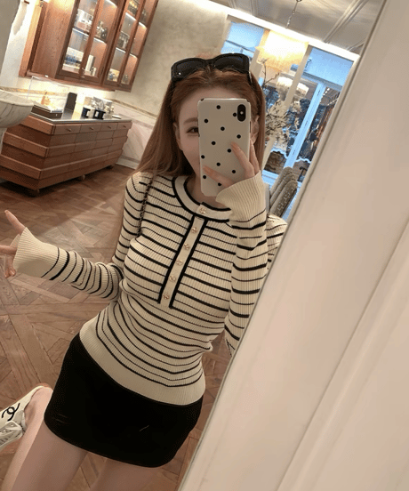 Henley Neck Ribbed Knit Top