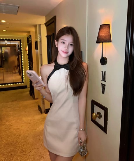 Contrast Ribbon Halter Mini Dress