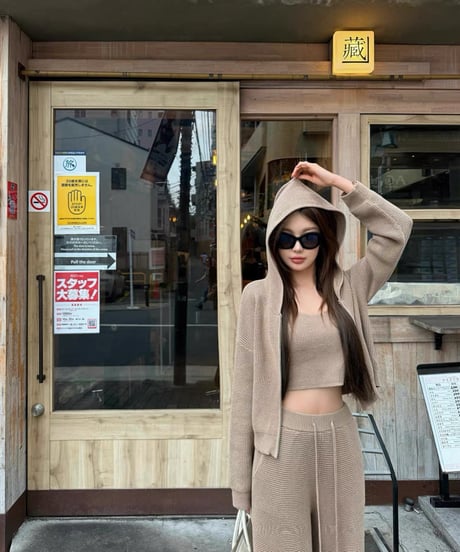 3-Piece Knit Loungewear Set【Brown】