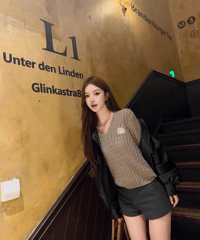 College Vneck Knit Sweater