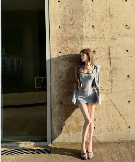 Square Neck Knit Mini Dress & Cardigan Set