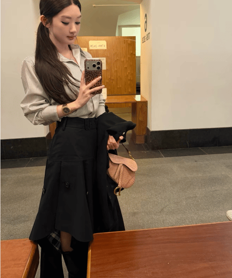 High-Waisted Asymmetrical Midi Skirt