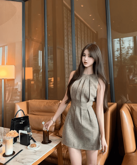 Classical Tweed Sleeveless Flare Dress