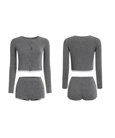 Lace-Trim Ribbed Knit Set