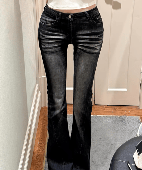Low Rise Washed Black Flare Jeans