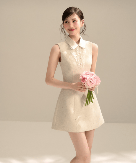 Sleeveless Collared Tweed Dress