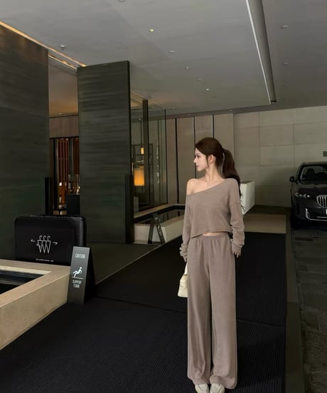 Effortless Ribbed Off Shoulder Set【Mocha beige】