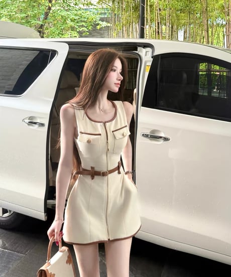 Leather Piping Canvas Dress 【ベルト付き】