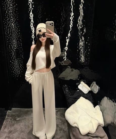 Effortless Ribbed Off Shoulder Set【White】