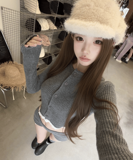 Lace-Trim Ribbed Knit Set