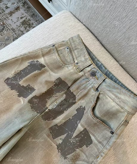Graphic Mud Wash Wide Leg Denim Jeans