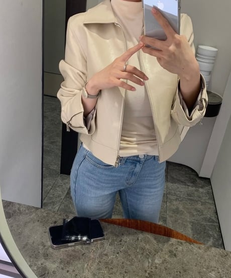 beige Faux Leather Jacket
