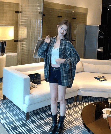 Oversized Plaid Shirt【Black】
