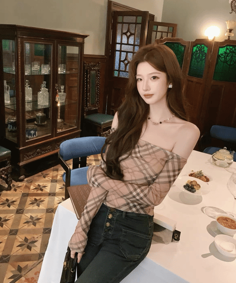 Plaid Off Shoulder Top