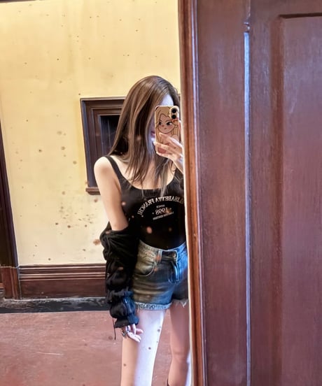 Fitted Bodysuit + Washed Denim Shorts